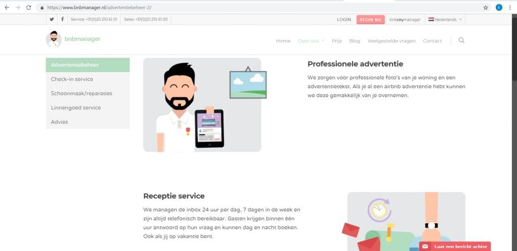 screenshot homepagina bnbmanager voor verhuur via airbnb