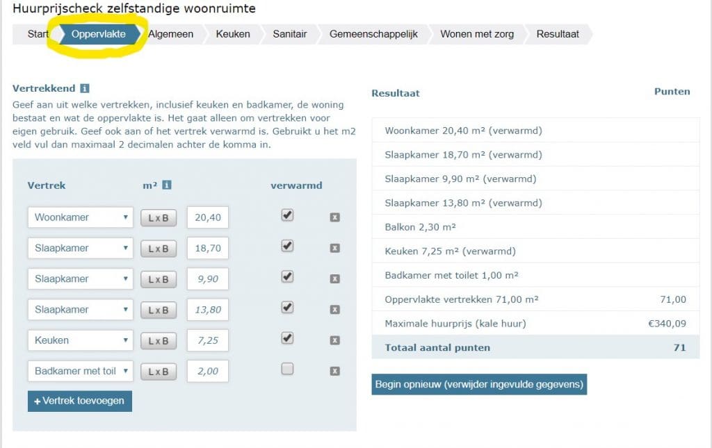 huurprijscheck - stap 1 - oppervlakte