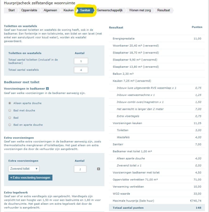 huurprijscheck - stap 4 - sanitair