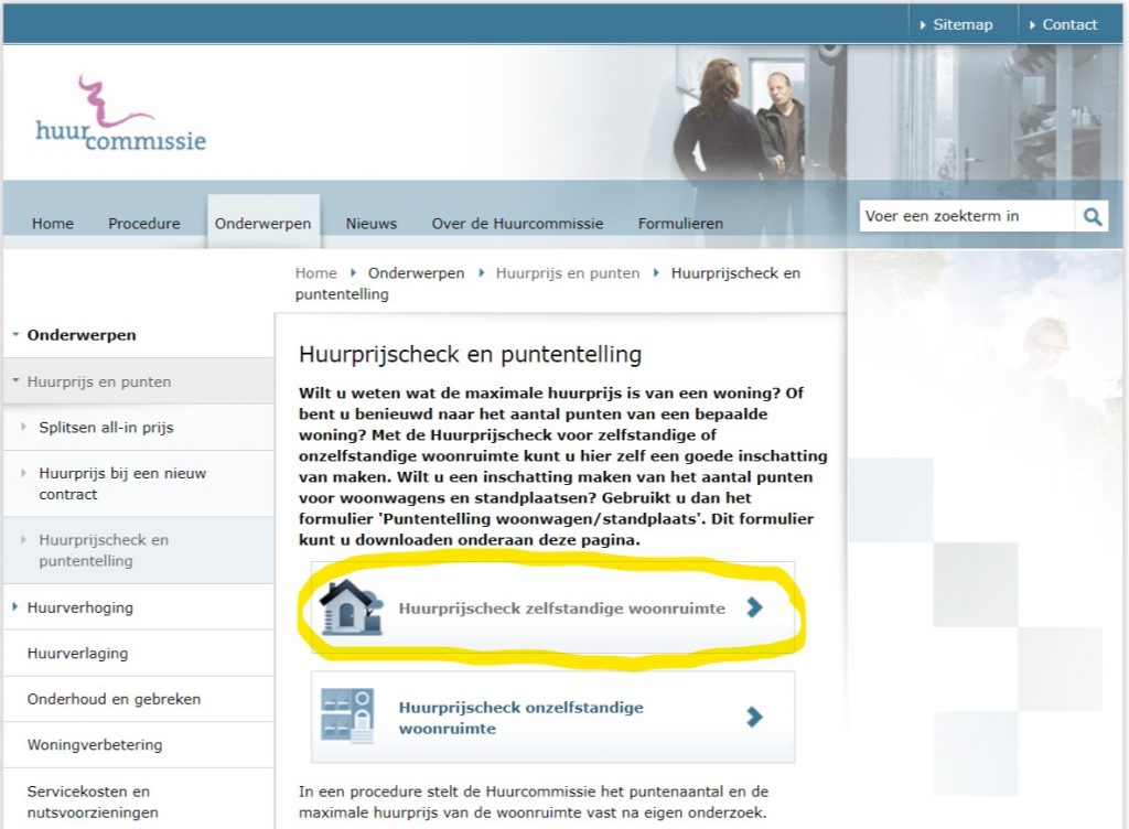 huurprijscheck zelfstandige woonruimte