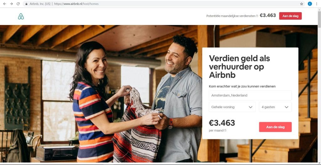 screenshot airbnb homepagina