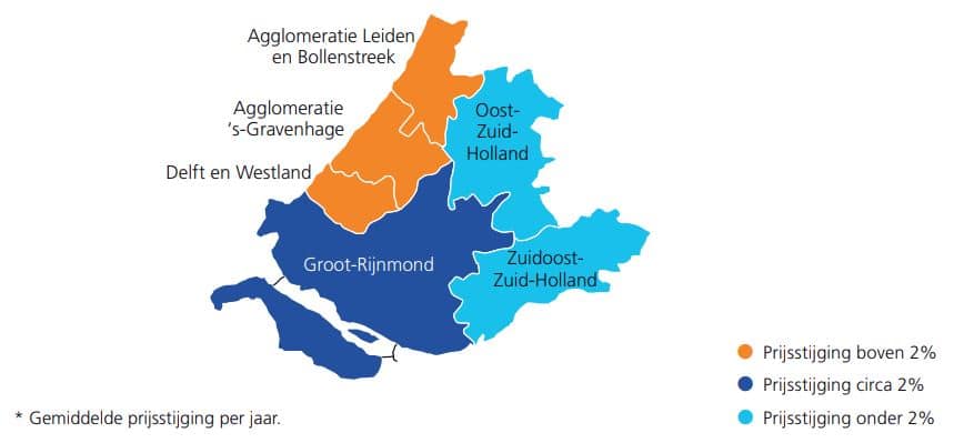 ontwikkeling woningprijzen in Zuid-Holland tot 2025