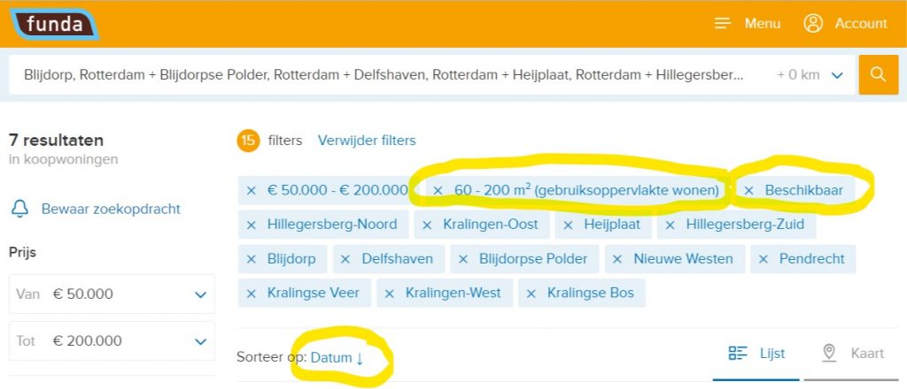 zoekdetails zoekopdracht funda.nl