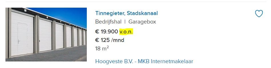 levering van nieuwe garagebox is vrij op naam