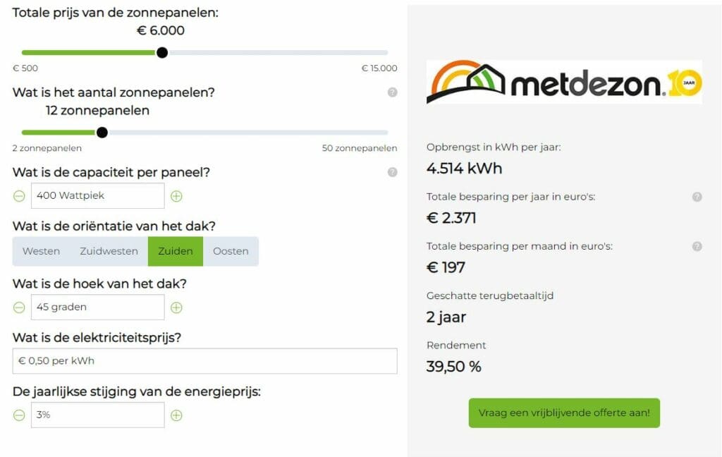 uitgangspunten voor rekenvoorbeeld