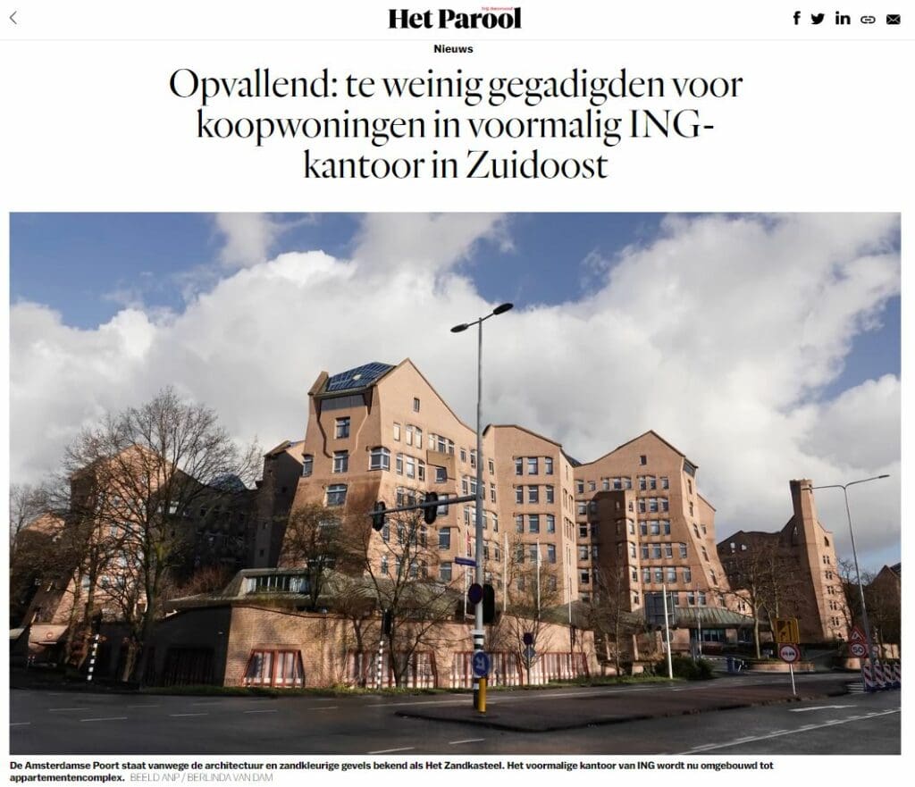 te weinig gegadigden voor koopwoningen in ING-kantoor in Amsterdam