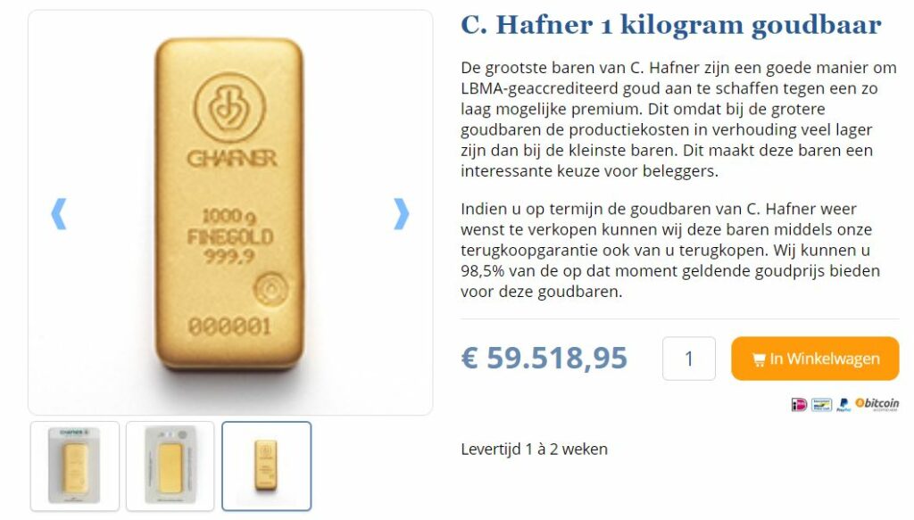 C. Hafner goudbaar van 1 kg te koop bij Holland Gold