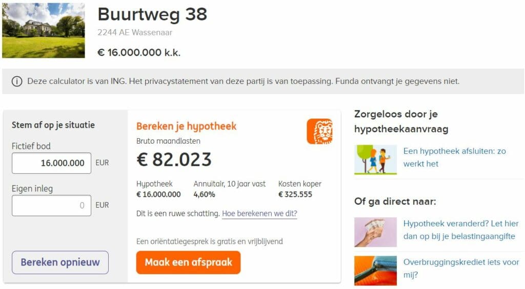 maandlasten voor Buurtweg 38 in Wassenaar