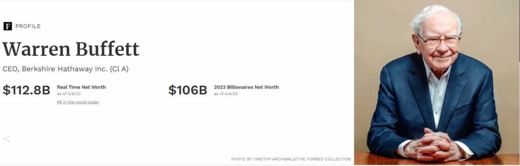 net worth of Warren Buffett in 2023
